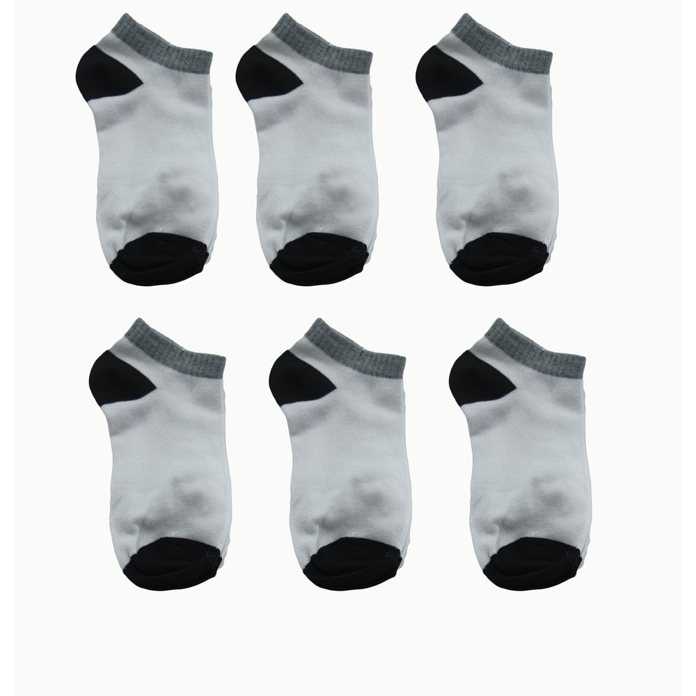 6 Pairs Big Girls Wite Black Low Cut Ankle Socks Colorblock Shoe Size 9-11